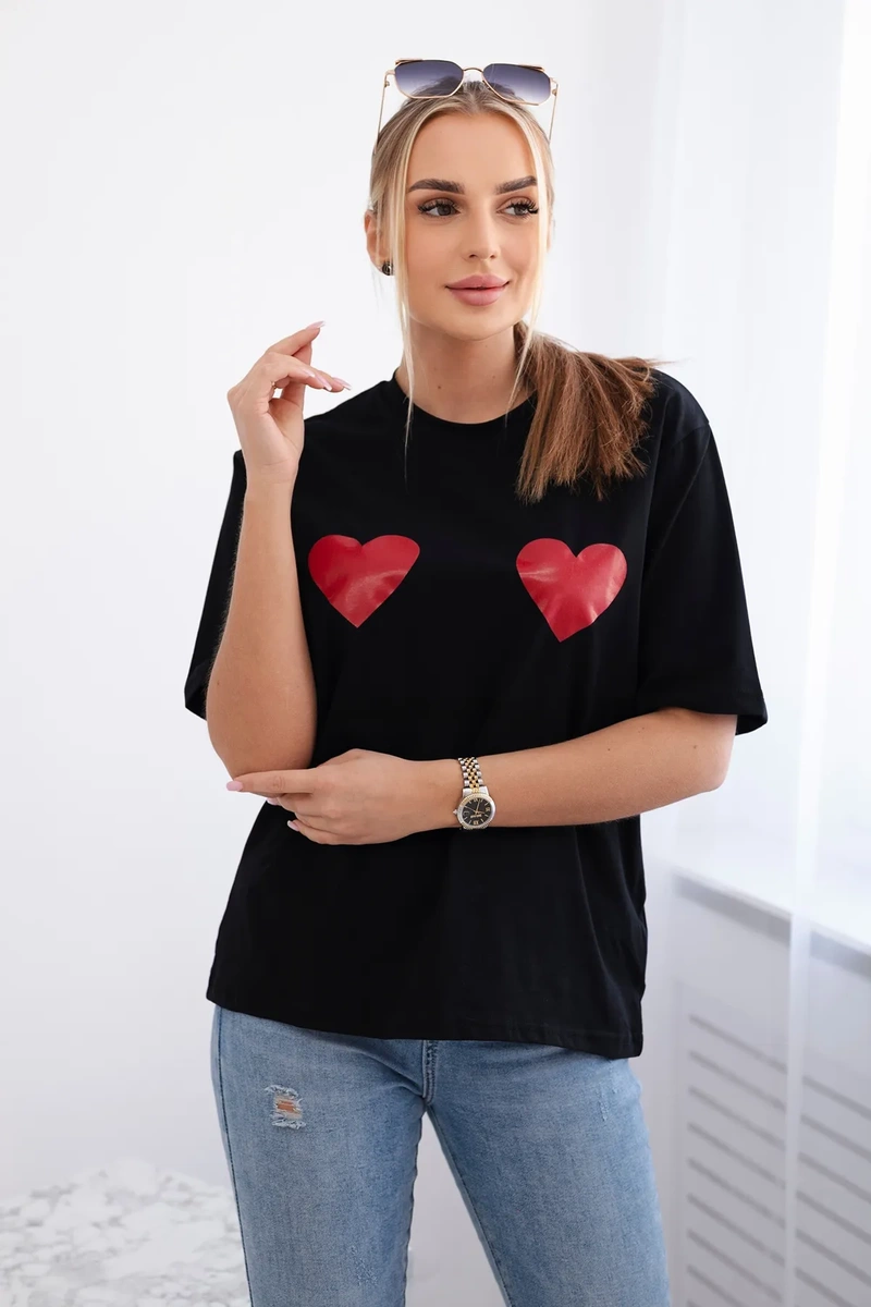 Cotton blouse with black heart print