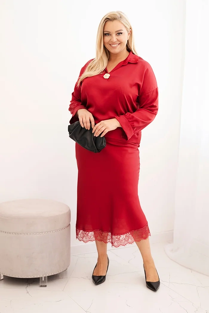Plus size súprava s čipkou a saténovým leskom