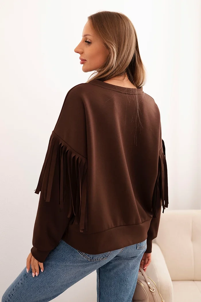 Kesi Włoski Women's butter-colored sweatshirt with decorative sleeves brown