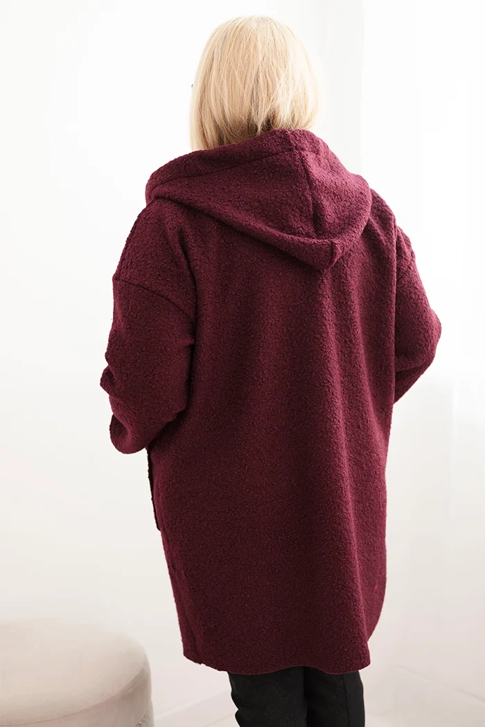 Kesi Włoski Plus Size women's coat made of faux fur with a hood and pockets plum