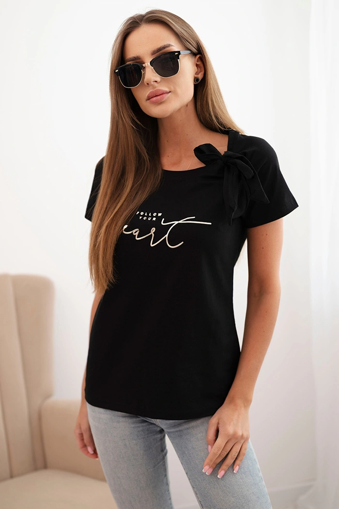 Дамска памучна блуза с панделка на рамото