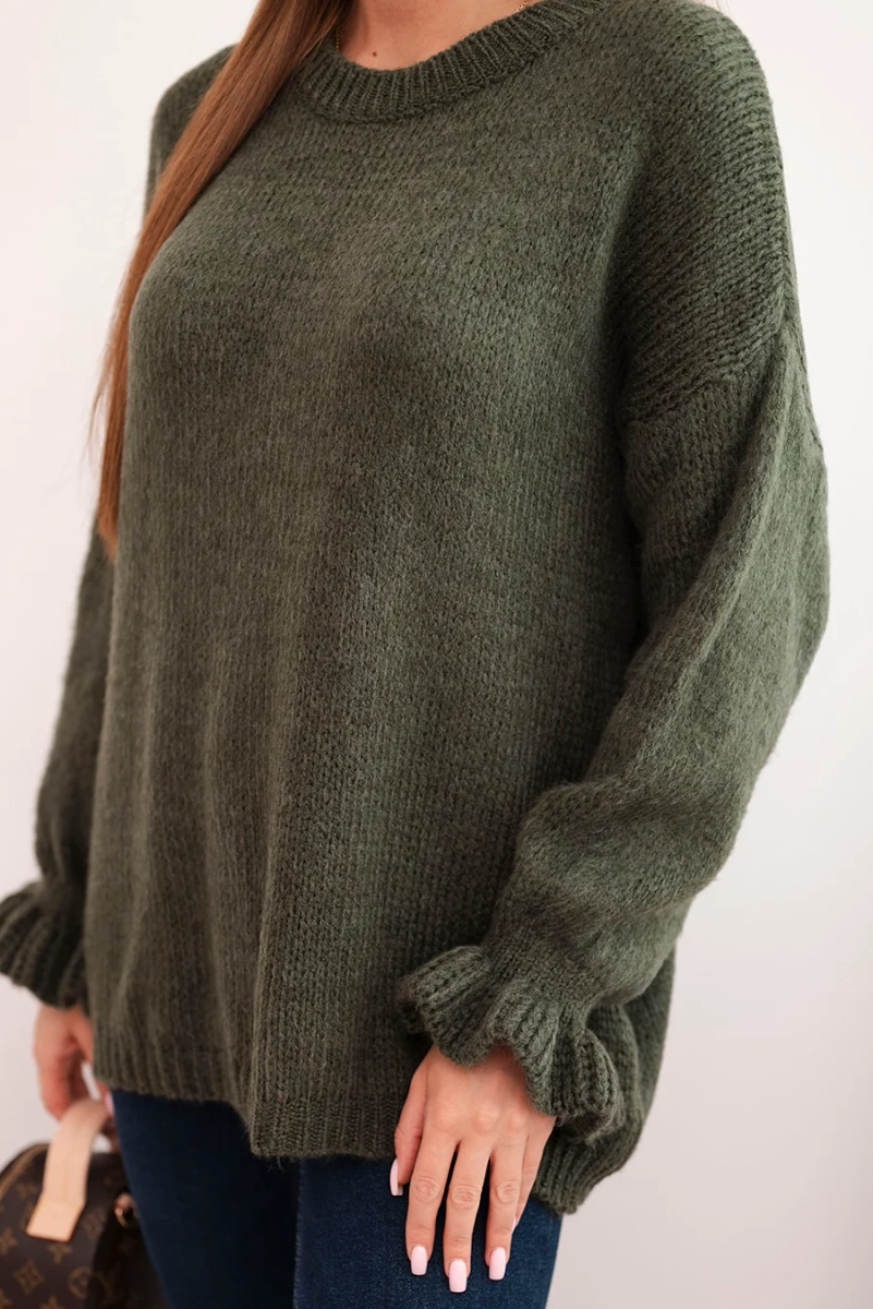Kesi Włoski Women's sweater with mohair and wool blend in loose fit khaki