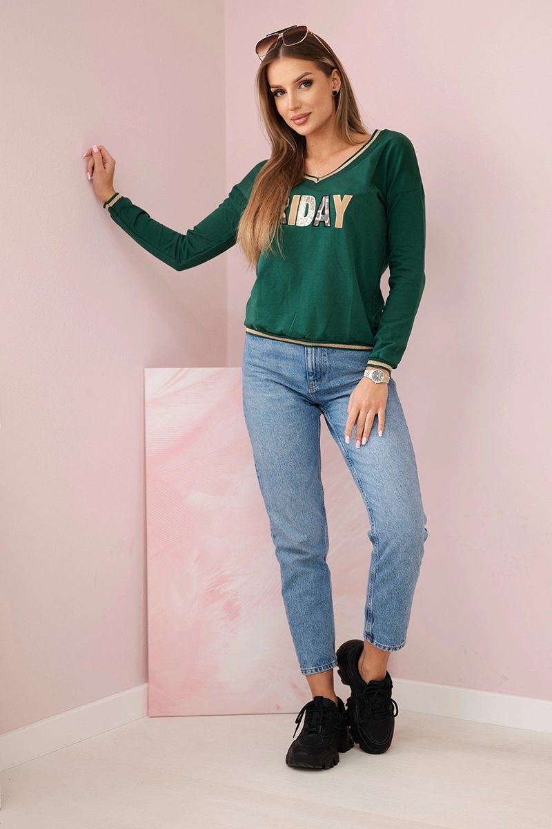 Kesi Women&#039;s sweatshirt with a sequin inscription green