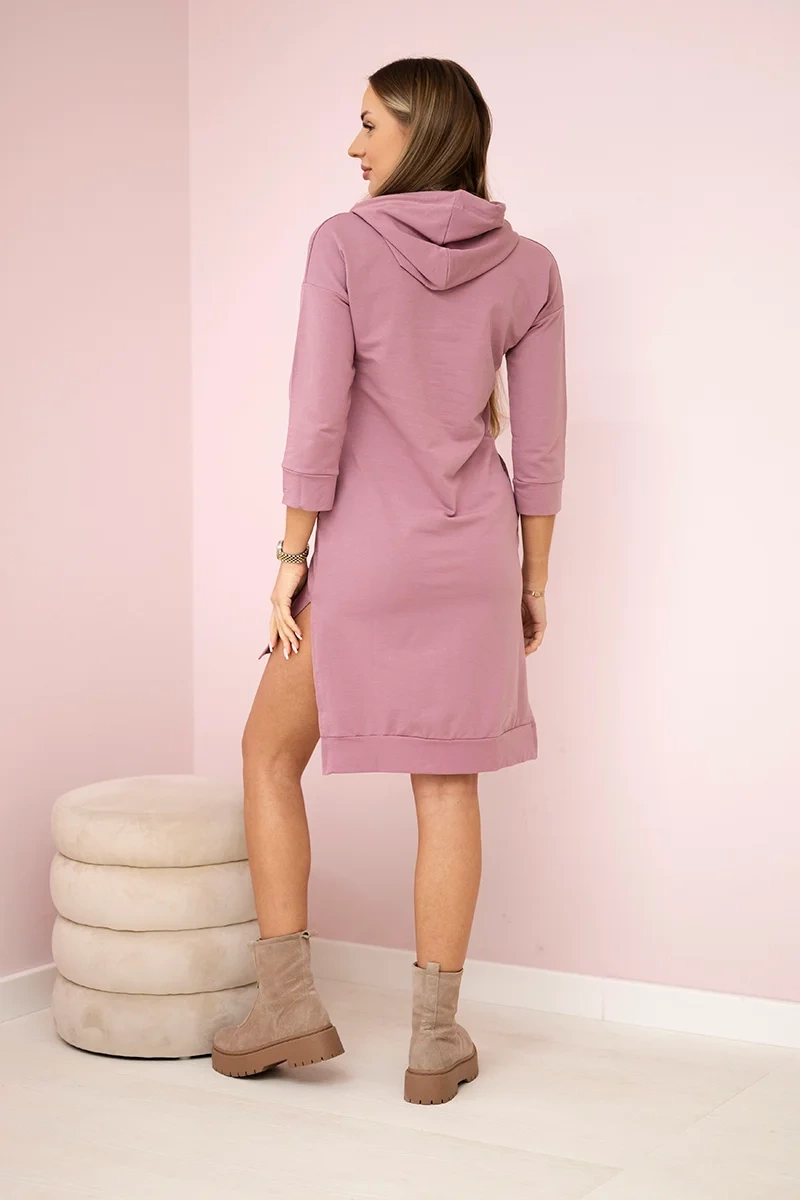 marka niezdefiniowana Dress with longer back and colorful print dark pink