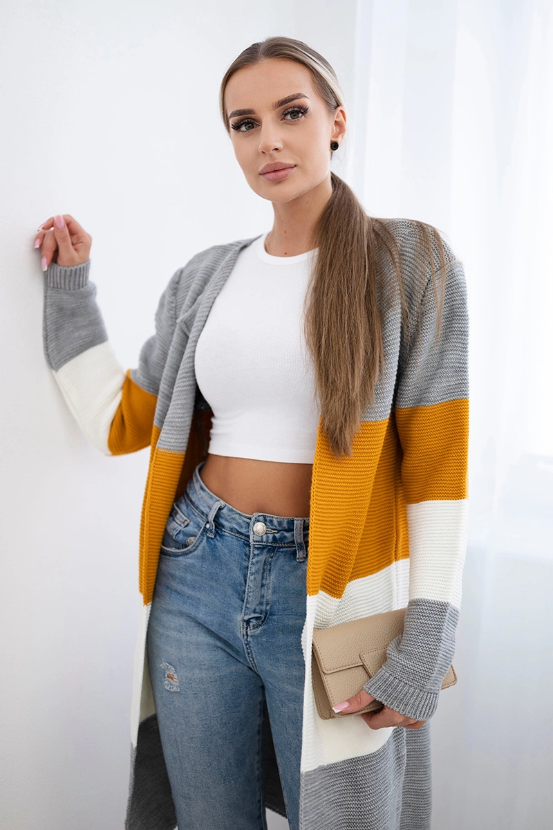 Kesi Women&#039;s Knitted Cardigan - Grey + Yellow + Ecru