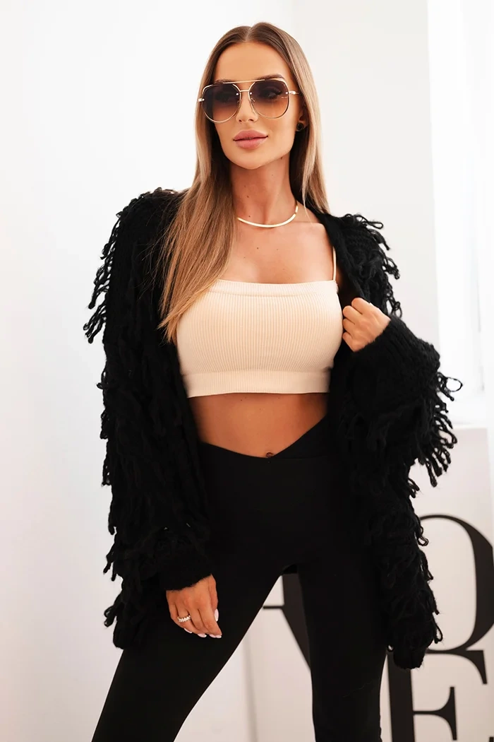 Kesi Włoski Women&#039;s cardigan with fringes and a loose fit black