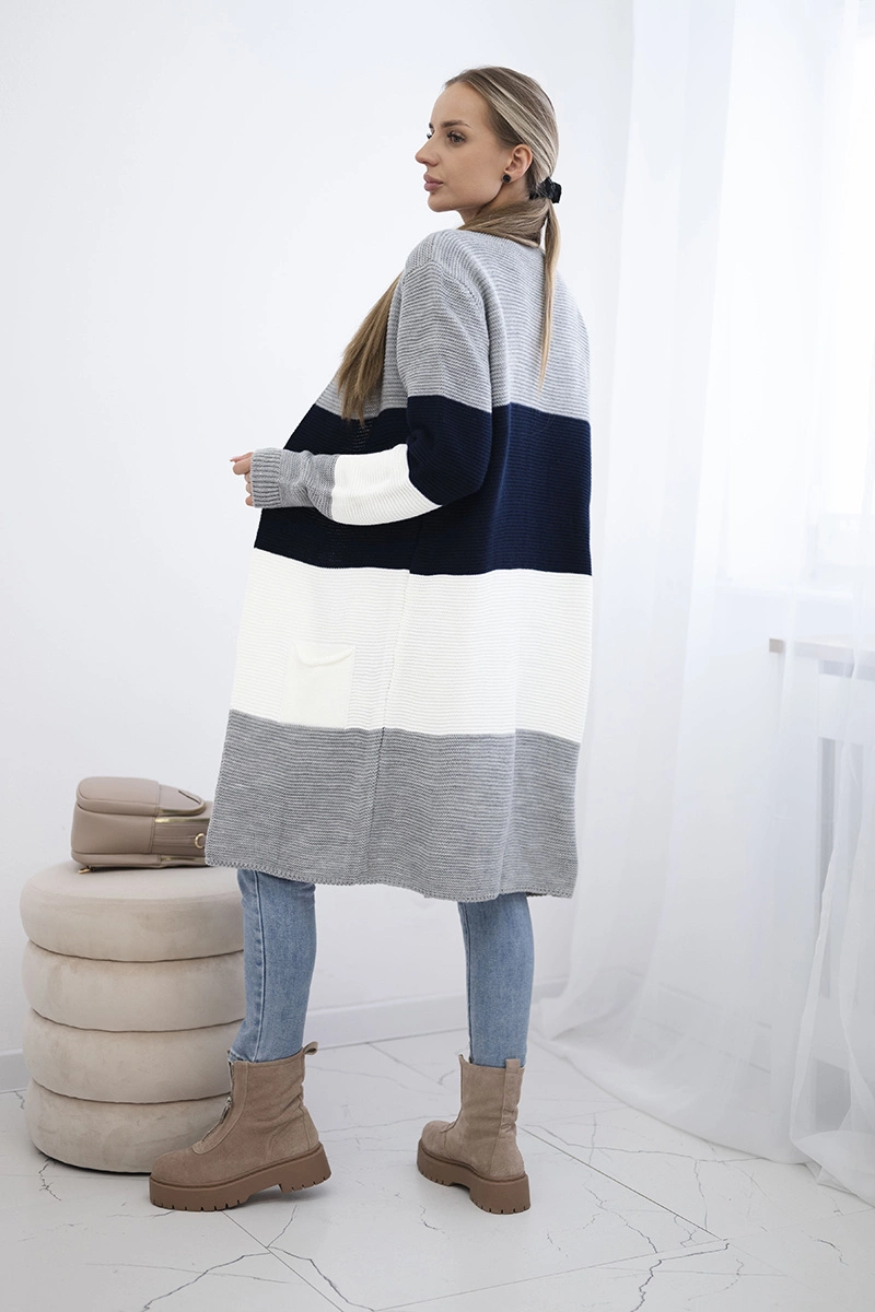 Cardigan sweater on straps gray+navy blue
