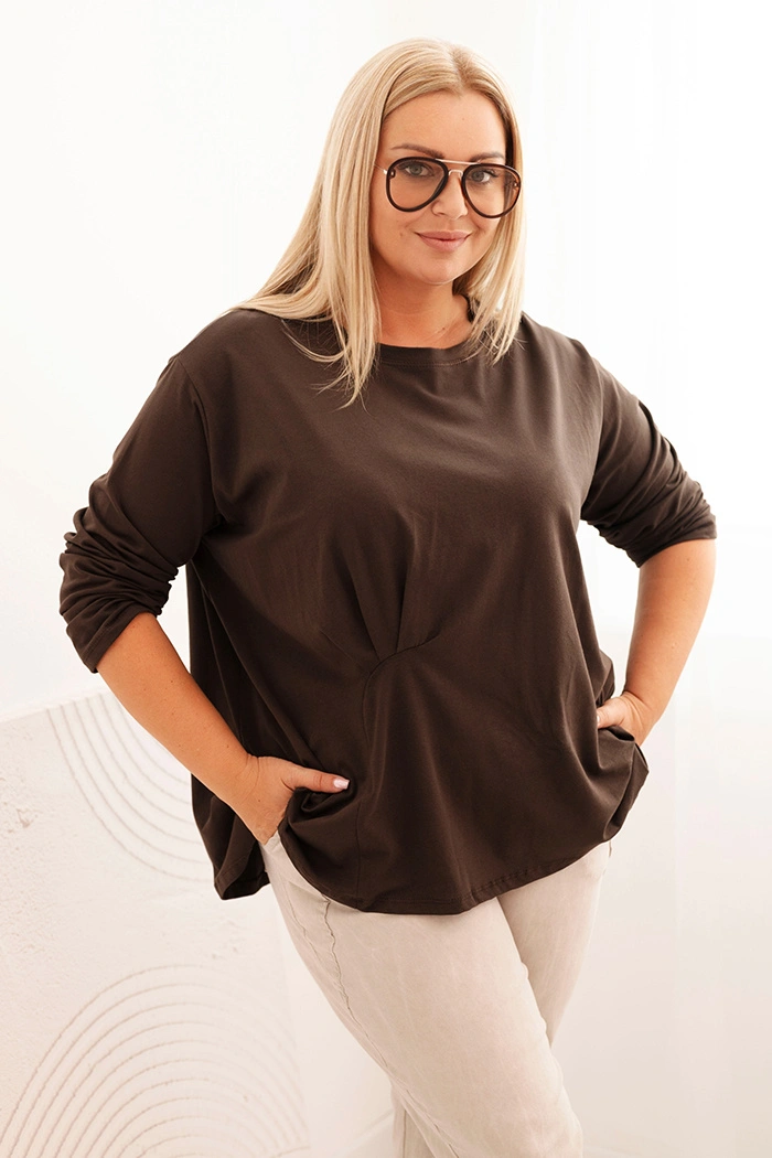 Kesi Włoski Dámska blúzka Plus Size z bavlnou s vreckom a zrolovaným rukávom kiwi