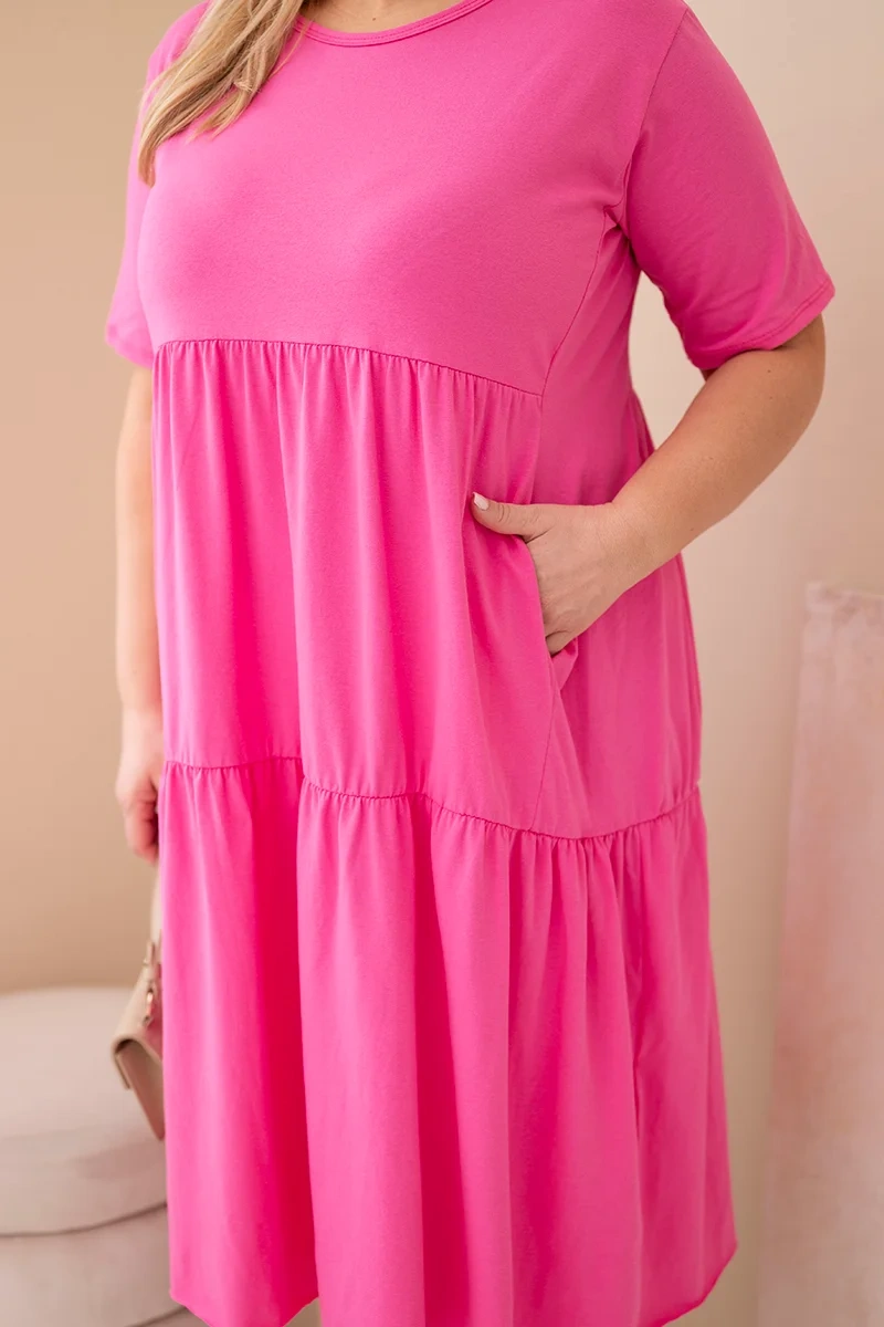 Plus-size bavlnené šaty s volánom ružové