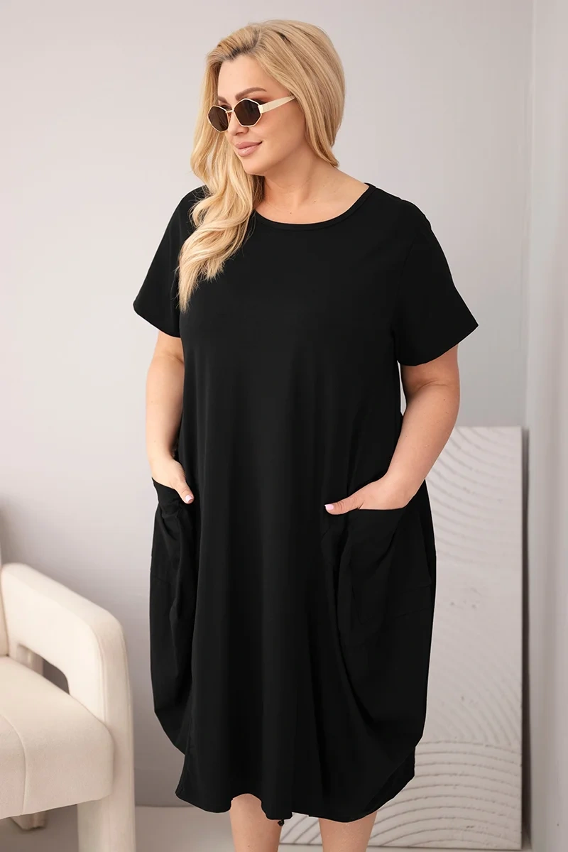 Dámské plus-size šaty s kapsami černé