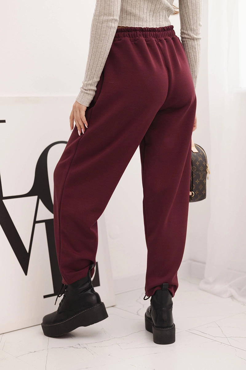 Kesi Włoski Elegant women's high-waisted trousers with a tie at the waist burgundy