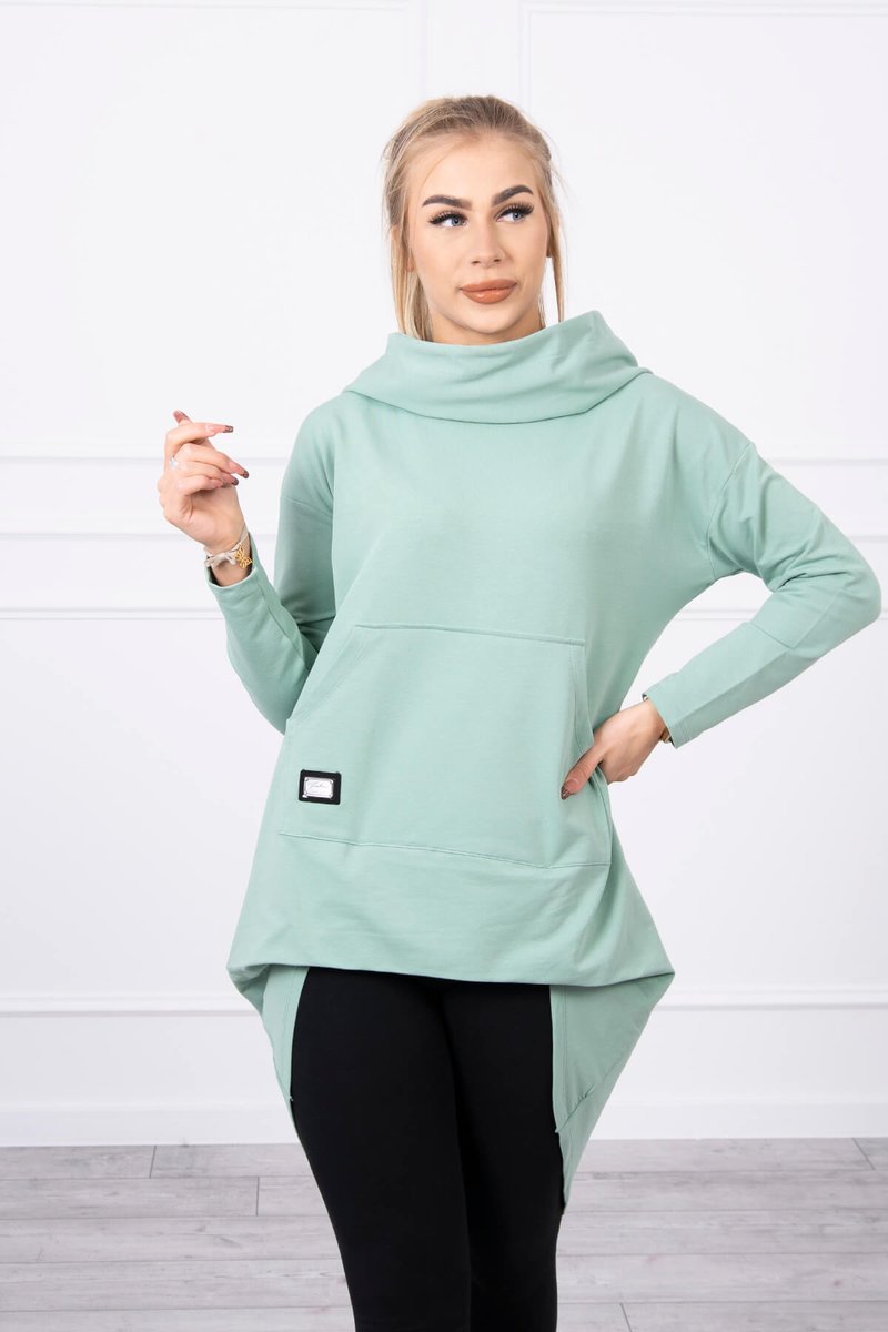 Sweatshirt With A Long Back And A Hood In Dark Mint