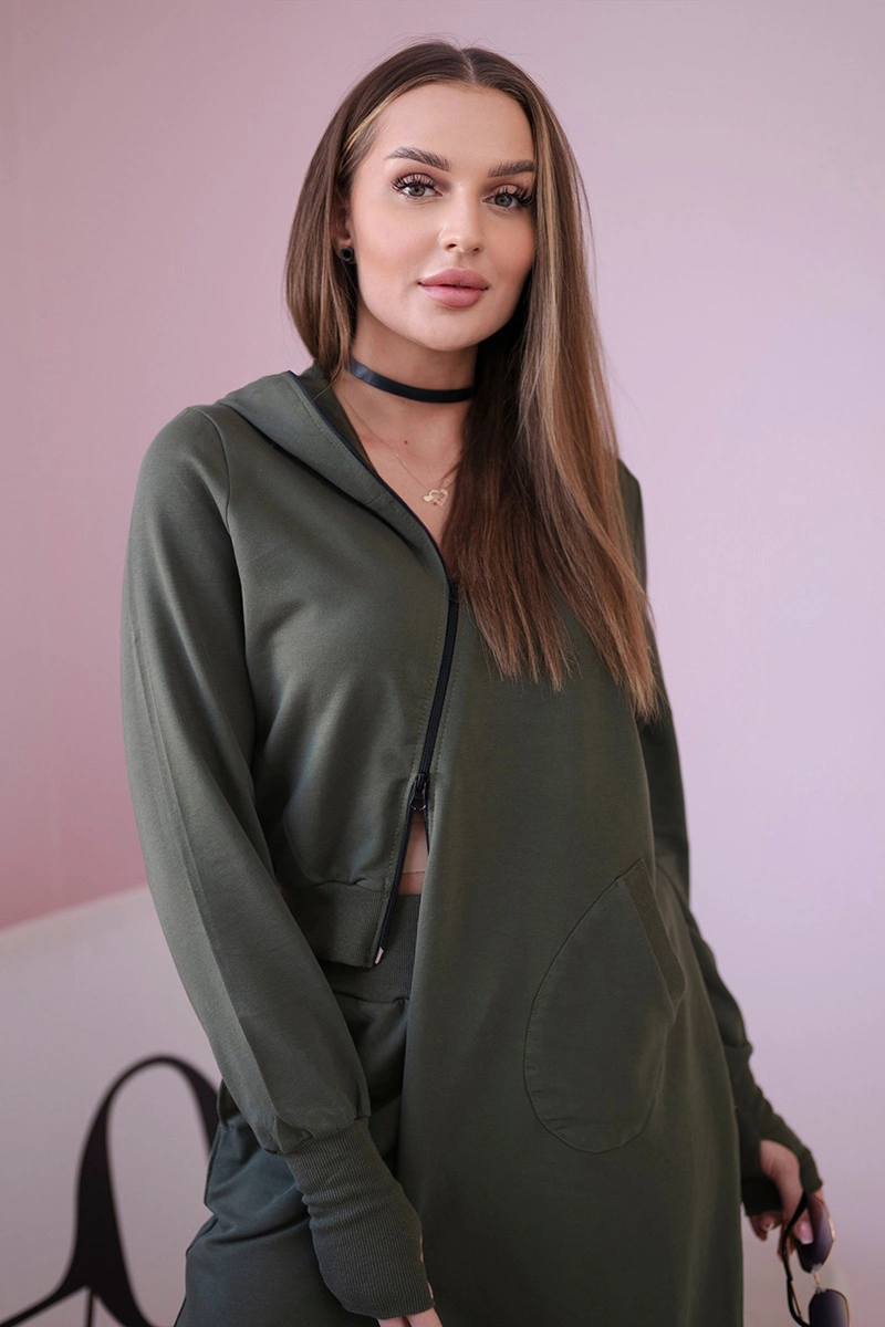 Set mikiny s delší stranou khaki
