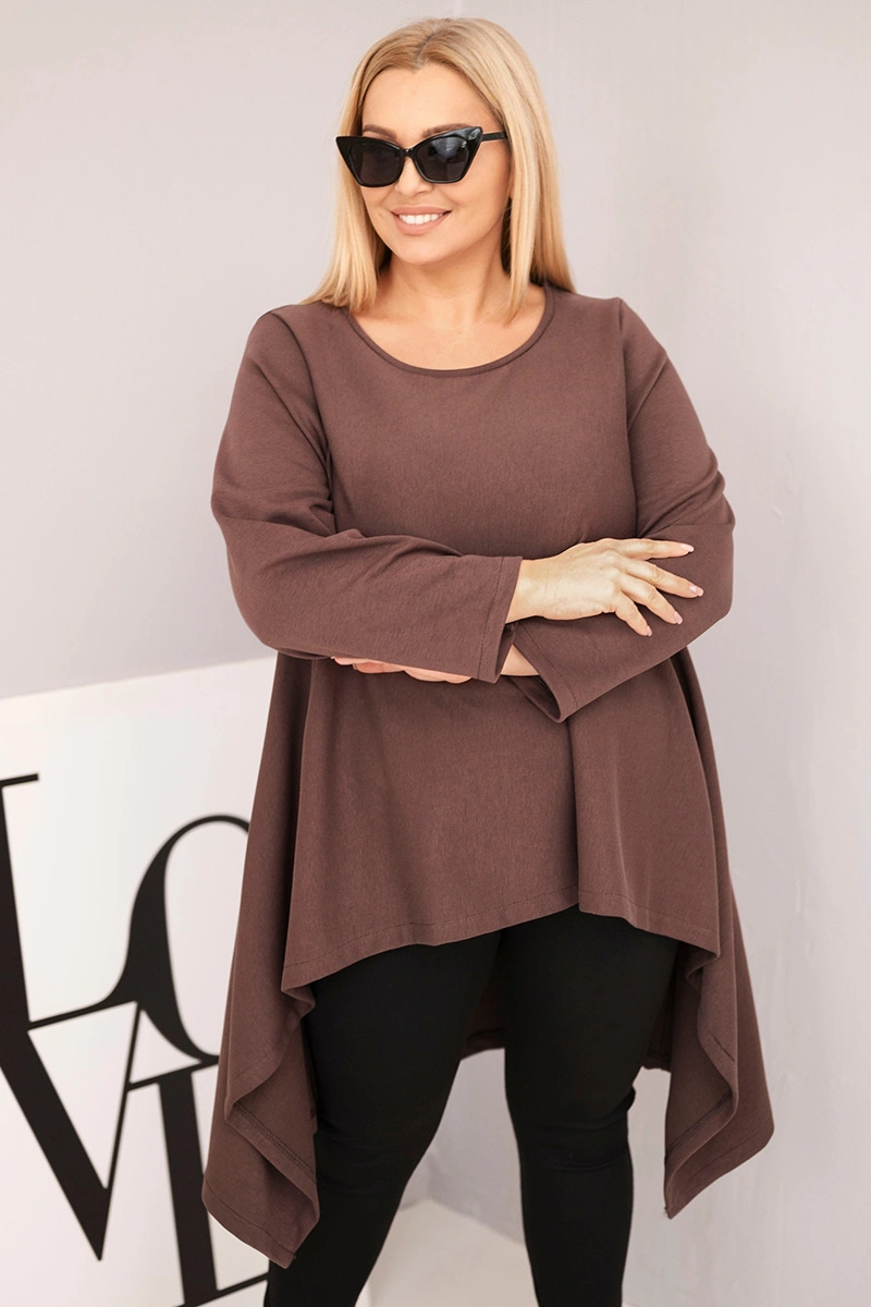 Kesi Women's Plus Size cotton tunic with an asymmetrical cut brown