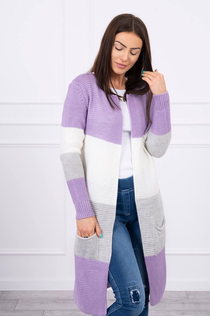 Cardigan Sweater On Straps Purple+ecru