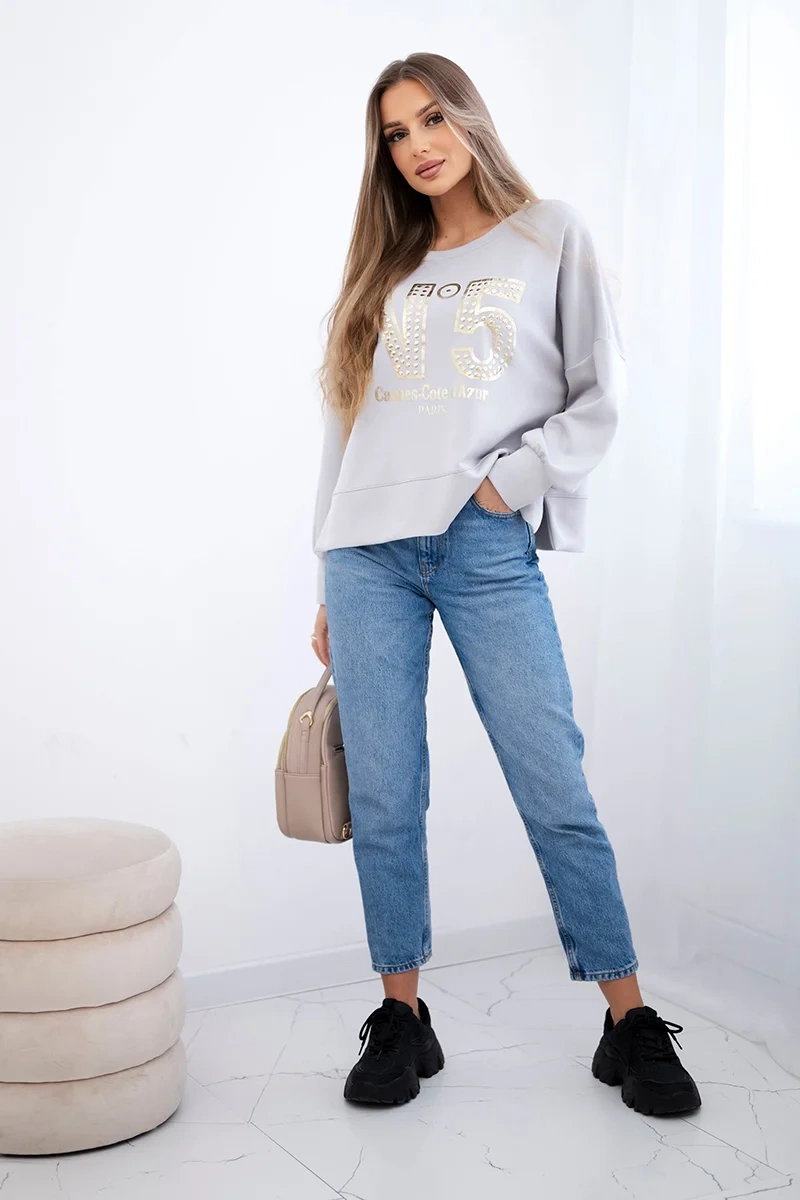 Kesi Włoski Printed sweatshirt buttery fabric grey