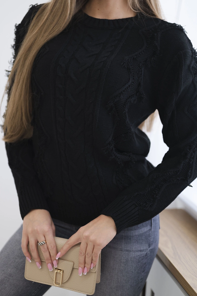 Sweater with cable weave in black