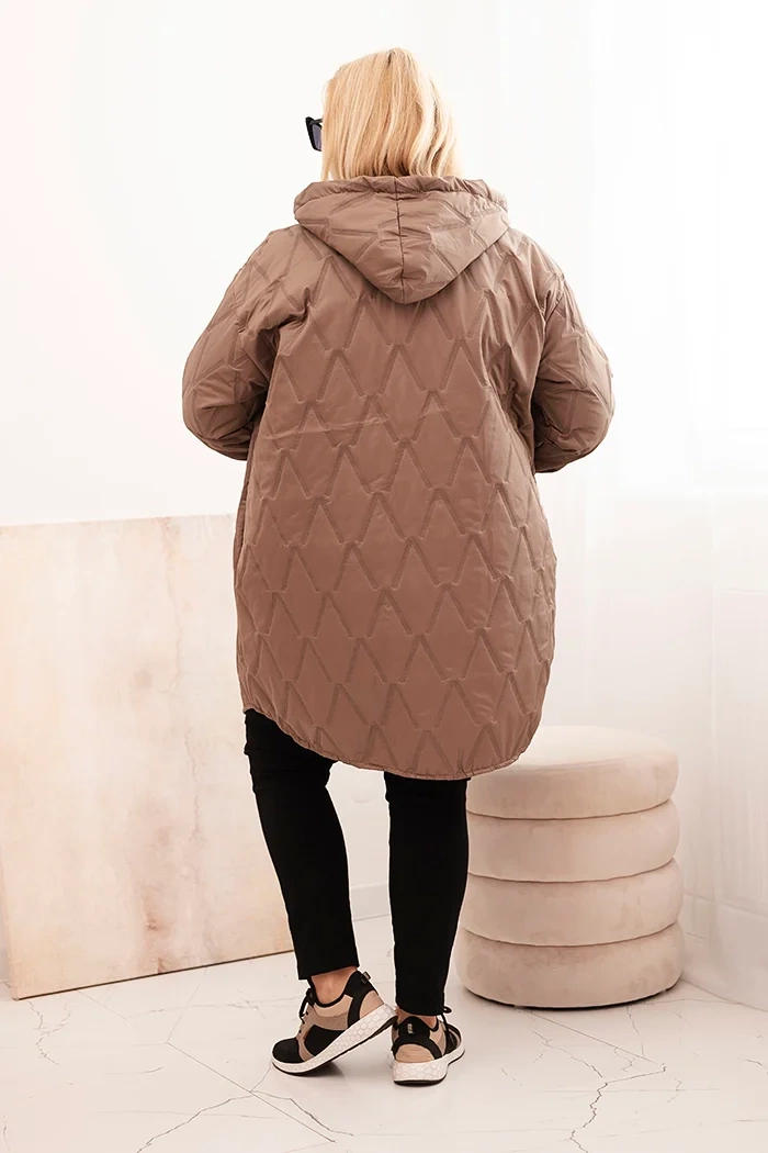 Kesi Włoski Women's Plus Size quilted jacket with a hood and the inscription HOPE fango