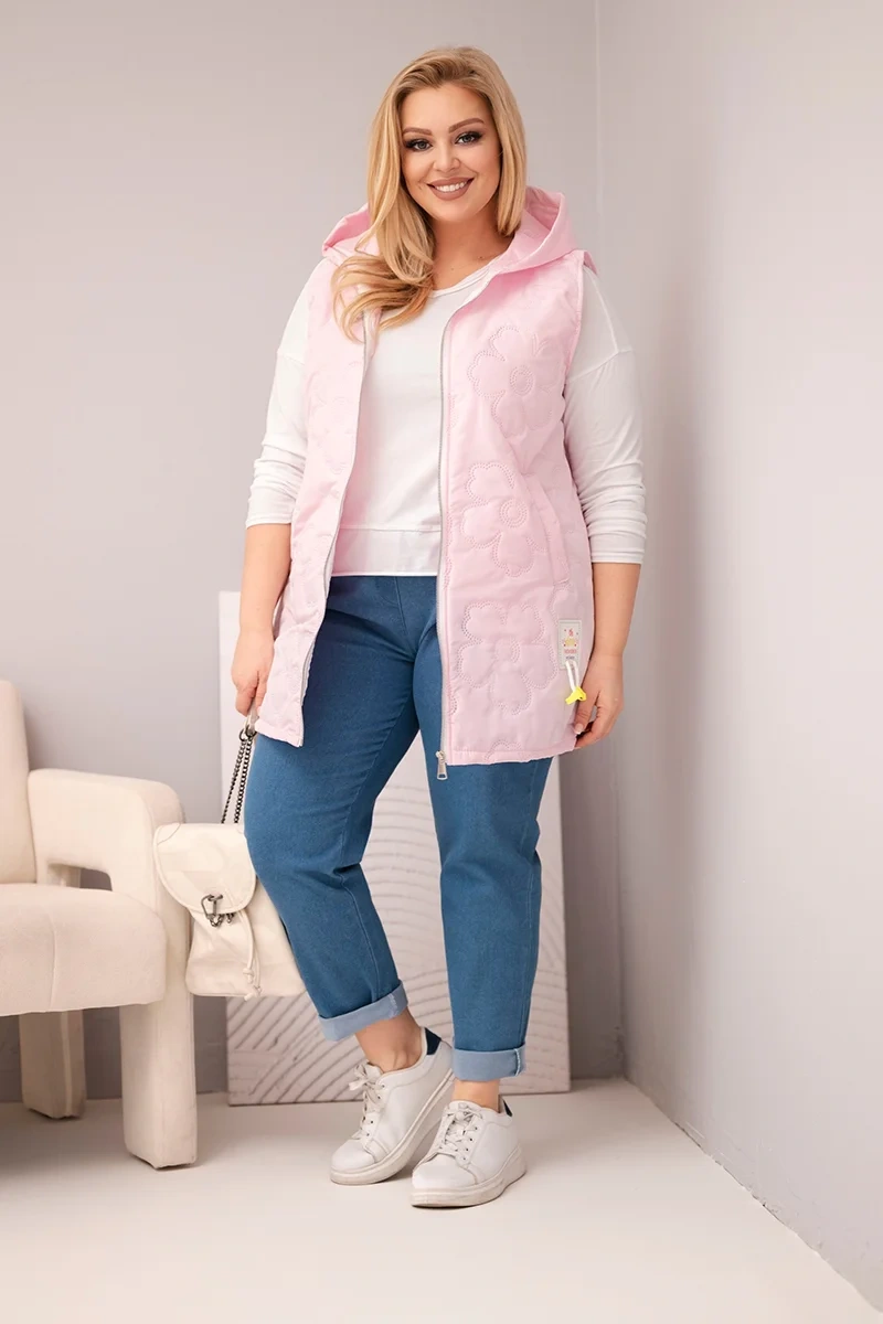 Dámska plus size vesta s kapucňou a kvetinovým dizajnom