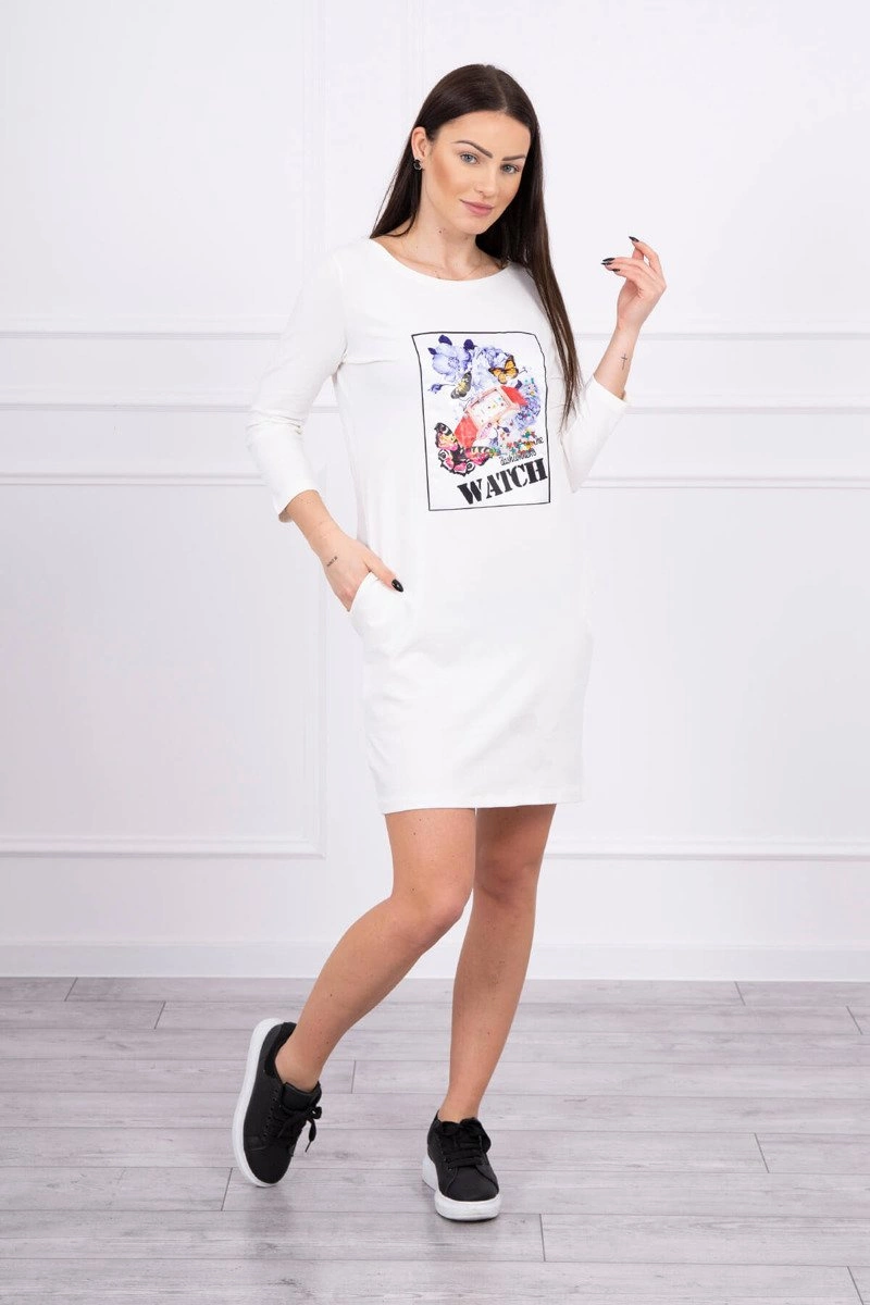 Dress with 3D graphics Watch ecru