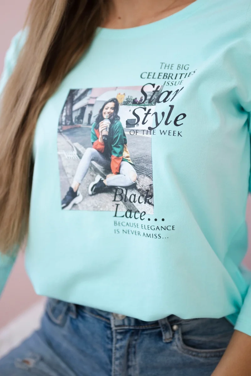 Blouse with Star Style mint print