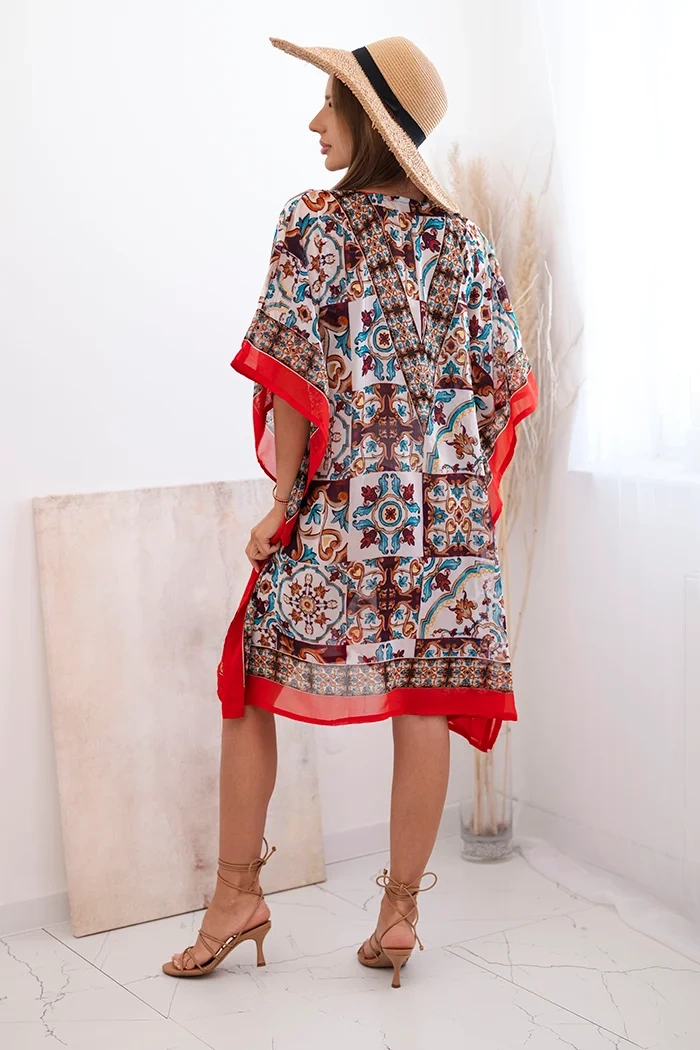 Kesi Włoski Women's beach poncho with oriental pattern turquoise