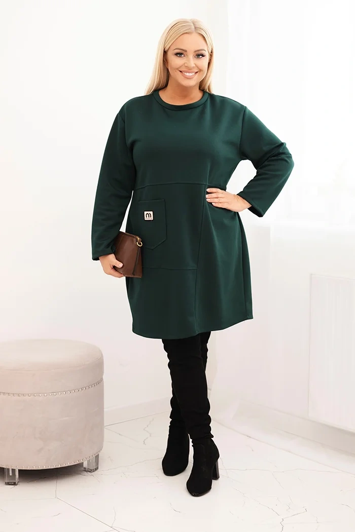 Kesi Włoski Dámska sukňa Plus Size maslová s vreckom a rukávom 3/4 tmavozelená
