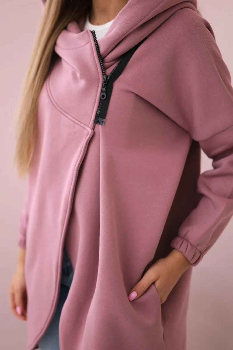 Sweatshirt with short zip dark pink