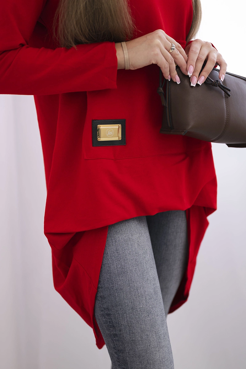 Long back sweatshirt with hood red