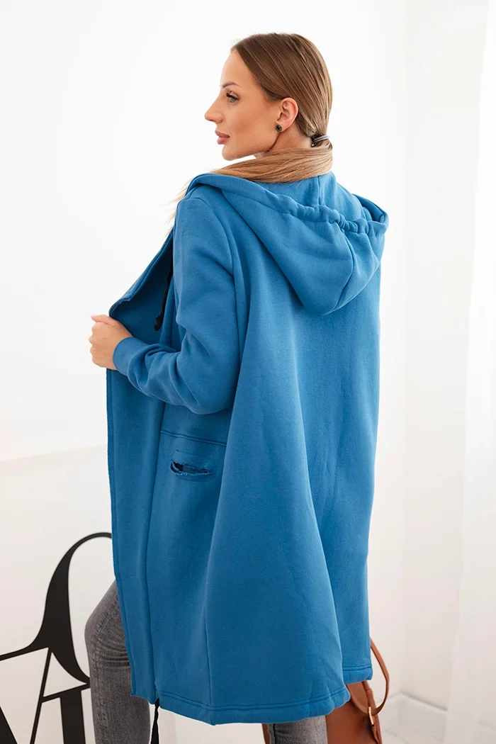Insulated cape with hood in denim color