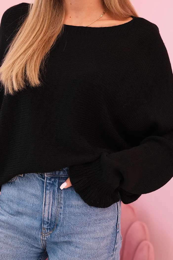Kesi Włoski Women's mohair sweater with gathered sleeves and a back cutout black