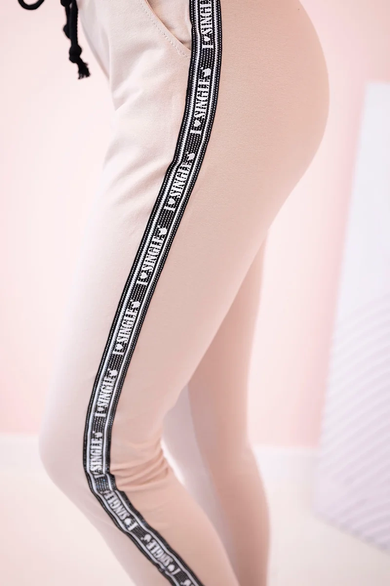 Kesi Women's sweatpants with side stripes and drawstring waist beige