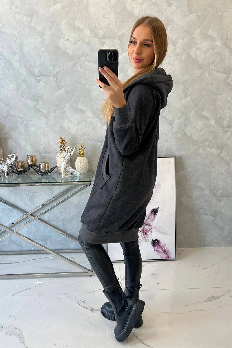 Long insulated sweatshirt with a graphite hood