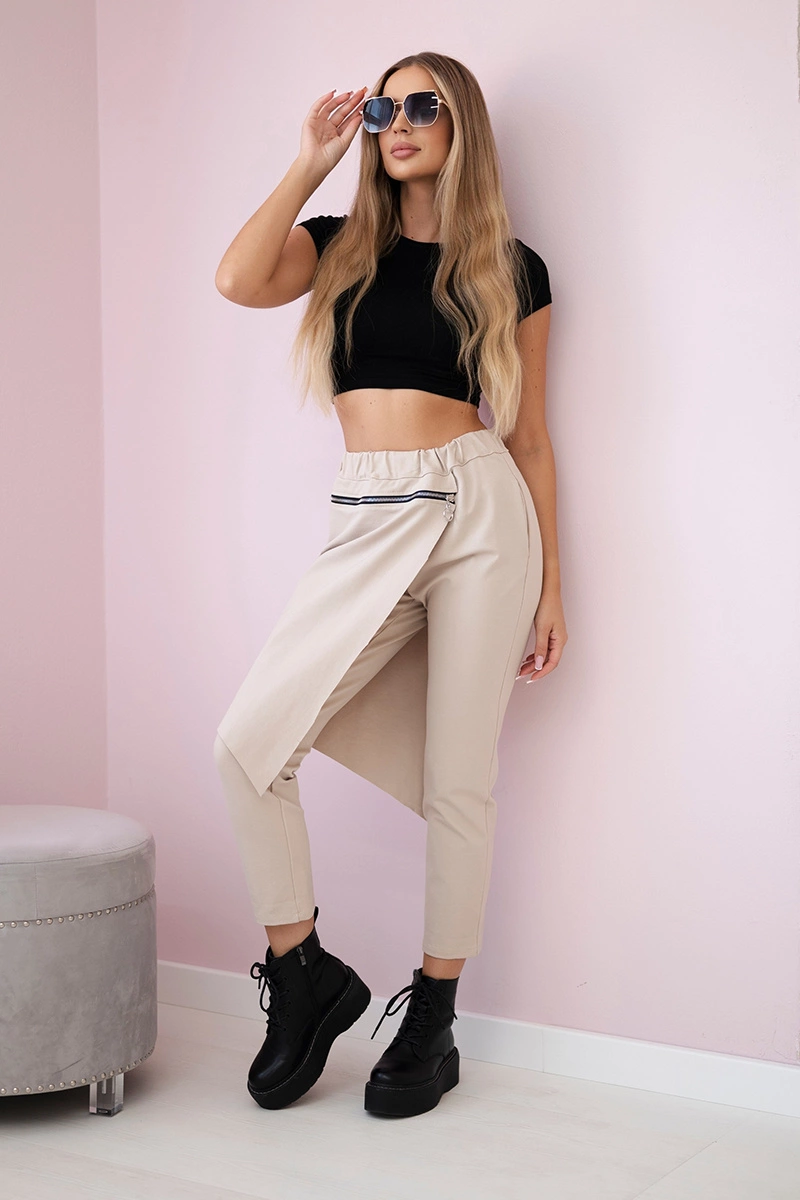 Punto Milano winter pants with decorative zipper dark beige