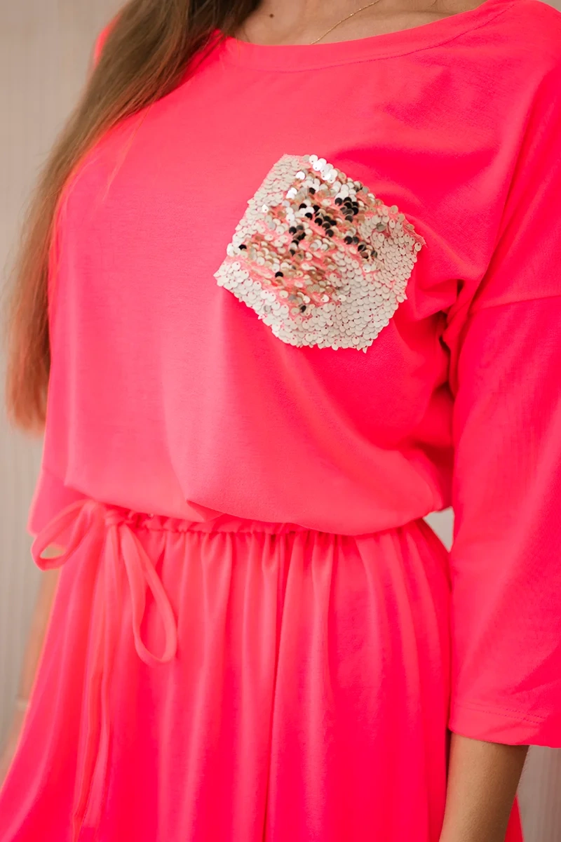 Dress with sequin pocket pink neon