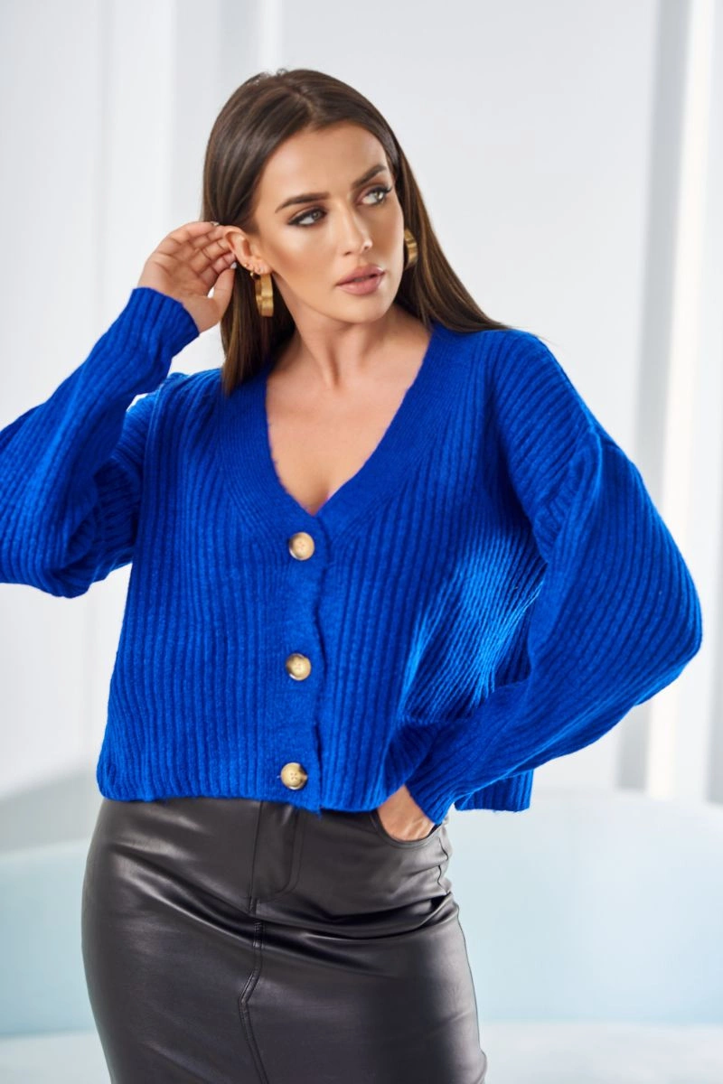 Gerippter Pullover with Knöpfen Cornflower Blue