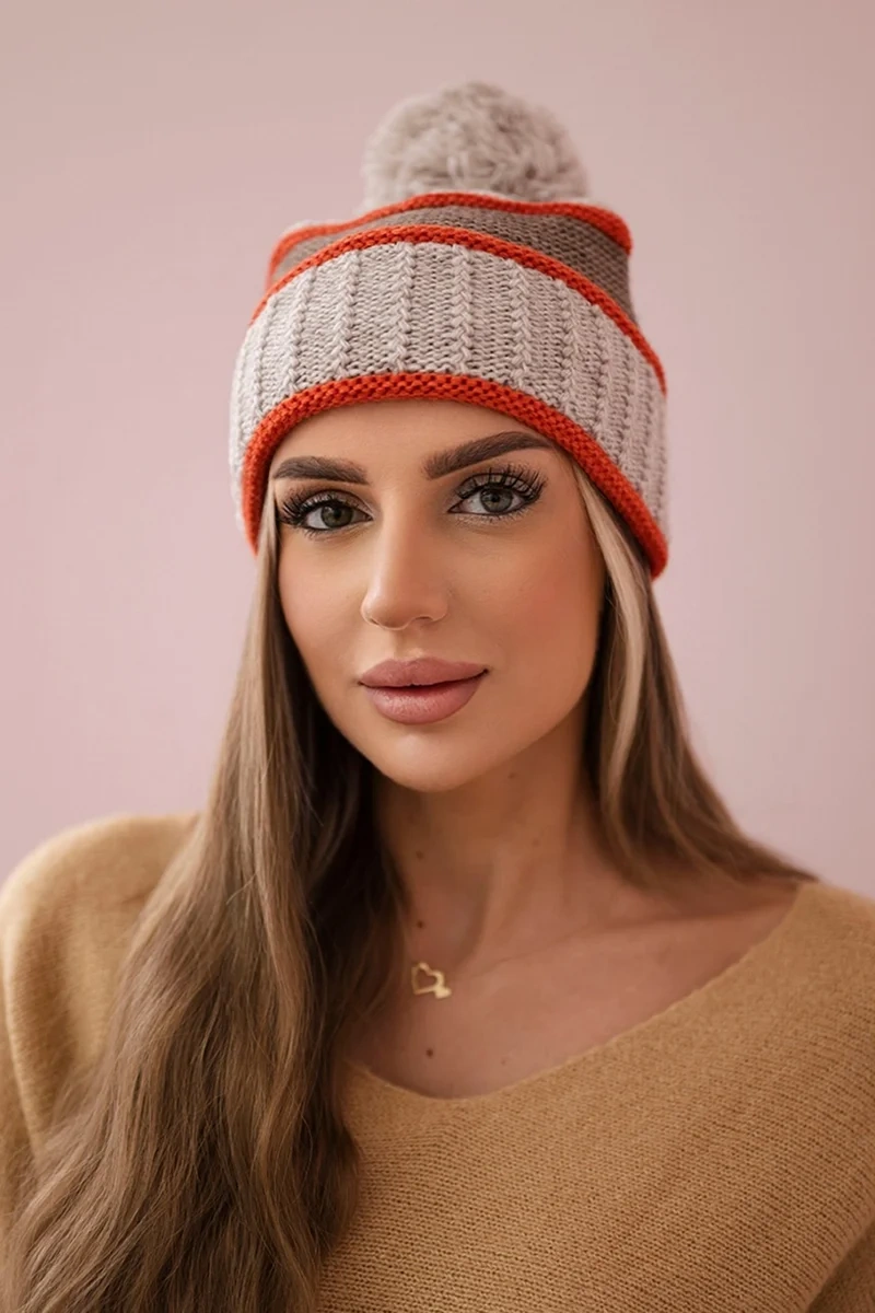 Women's Cap Kinga K297 Beige + Mocca + Red