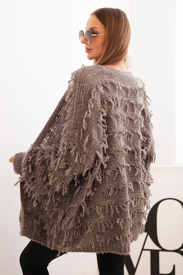 Kesi Włoski Women's cardigan with fringes and a loose fit fango