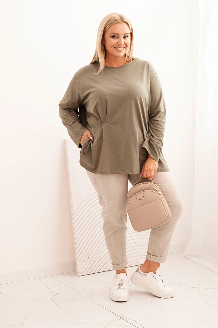 Kesi Włoski Dámska blúzka Plus Size z bavlnou s vreckom a zrolovaným rukávom kiwi