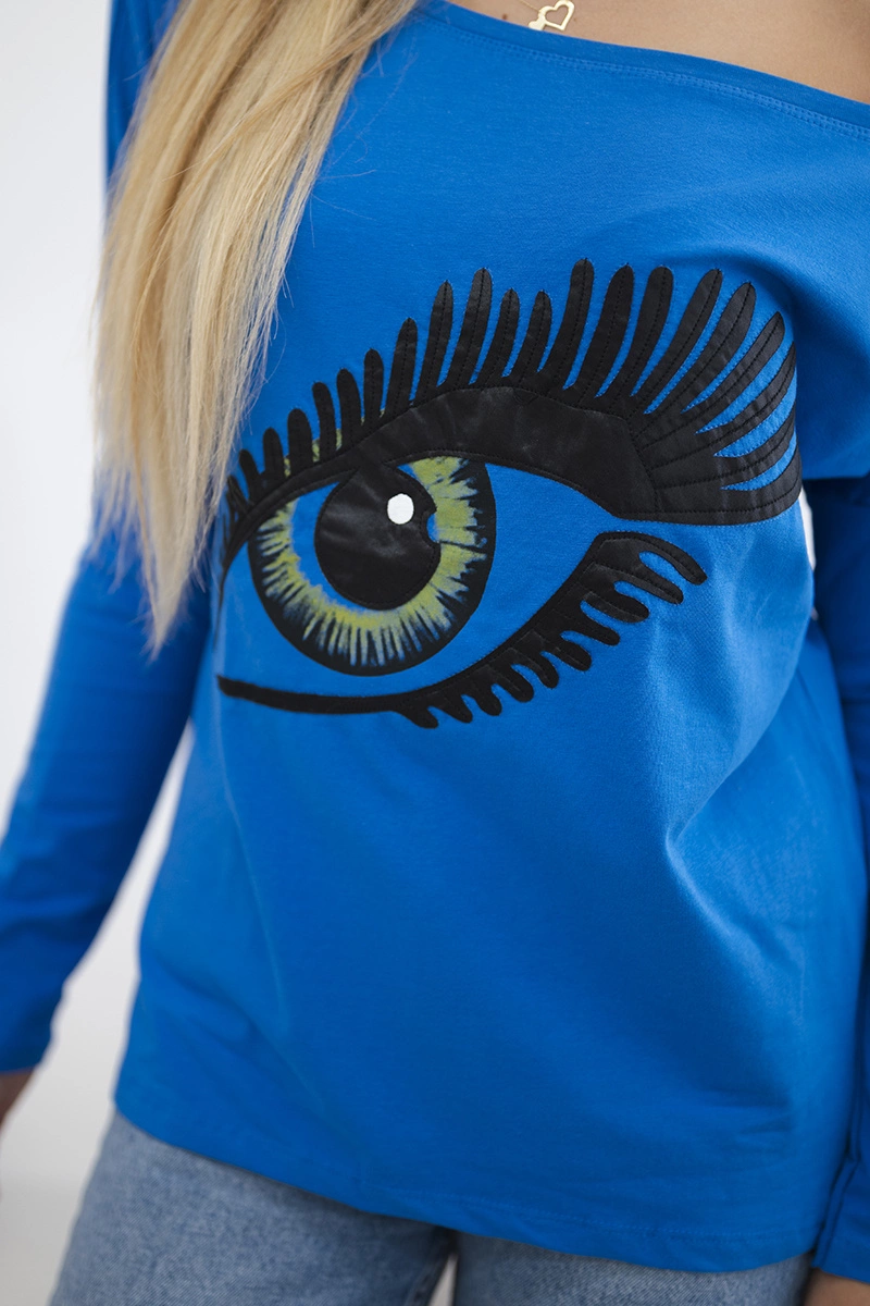 Blouse with print and longer back part purple blue