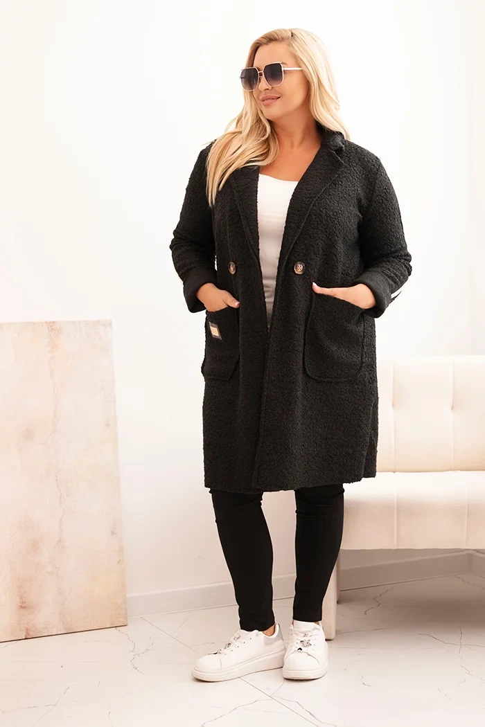 Kesi Włoski Plus Size women's coat made of faux shearling with pockets black