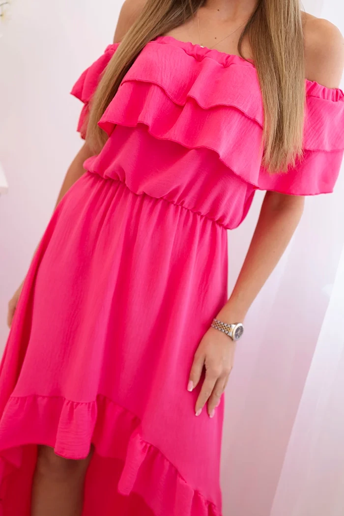 Kesi Włoski Women&#039;s off-the-shoulder dress with a longer back pink