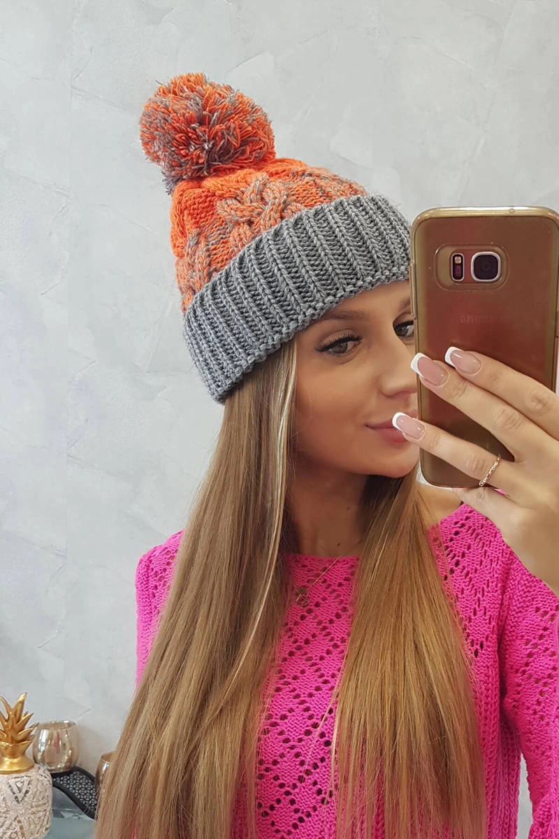 Kesi Cap with a pompom Abigail K326 grey+orange neon
