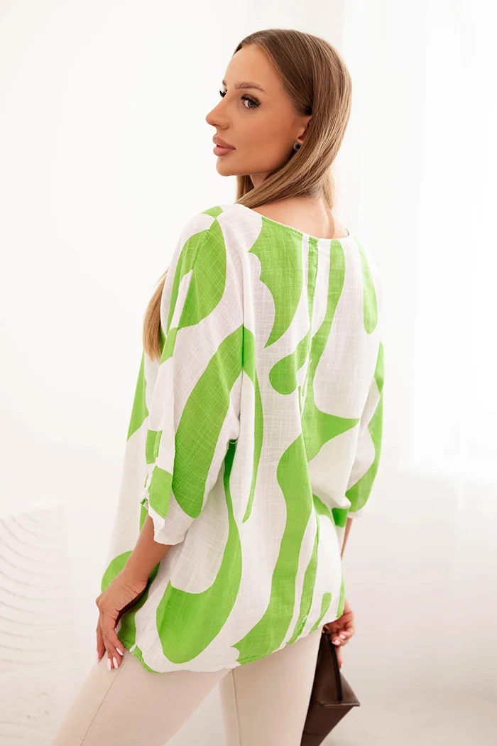Kesi Włoski Women's cotton blouse in abstract pattern green