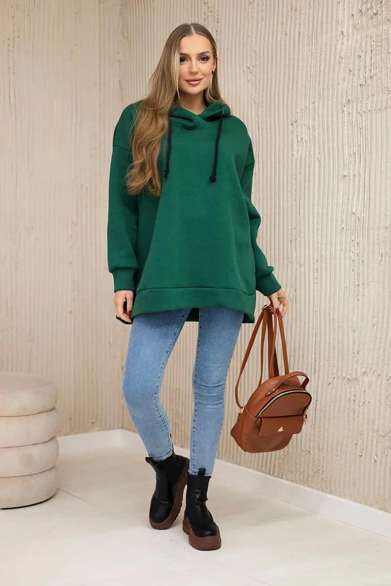 Insulated sweatshirt with side zipper dark green