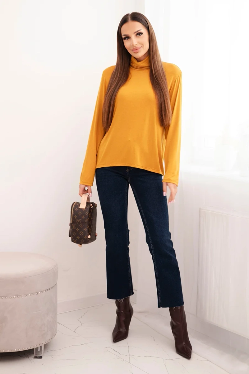 Kesi Włoski Women's viscose blouse with a turtleneck and long sleeves mustard