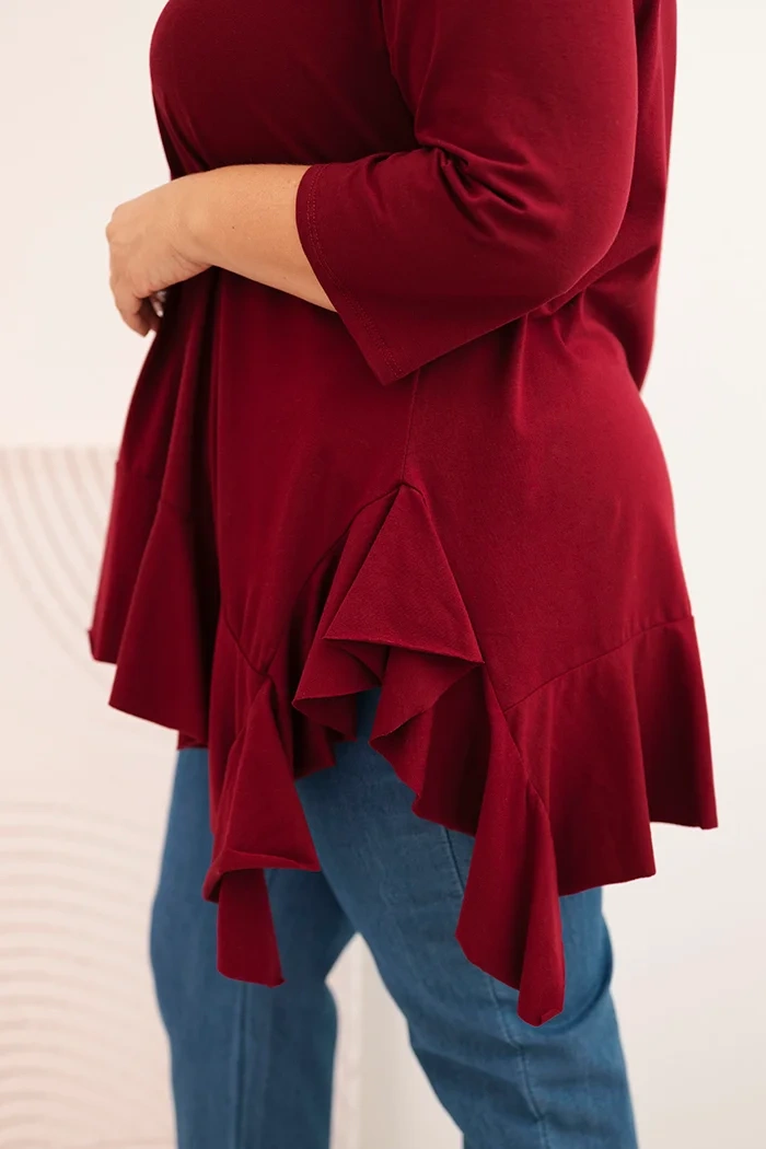 Kesi Włoski Dámska blúzka Plus Size s bavlnou, volánom a vyhrnutým rukávom bordová