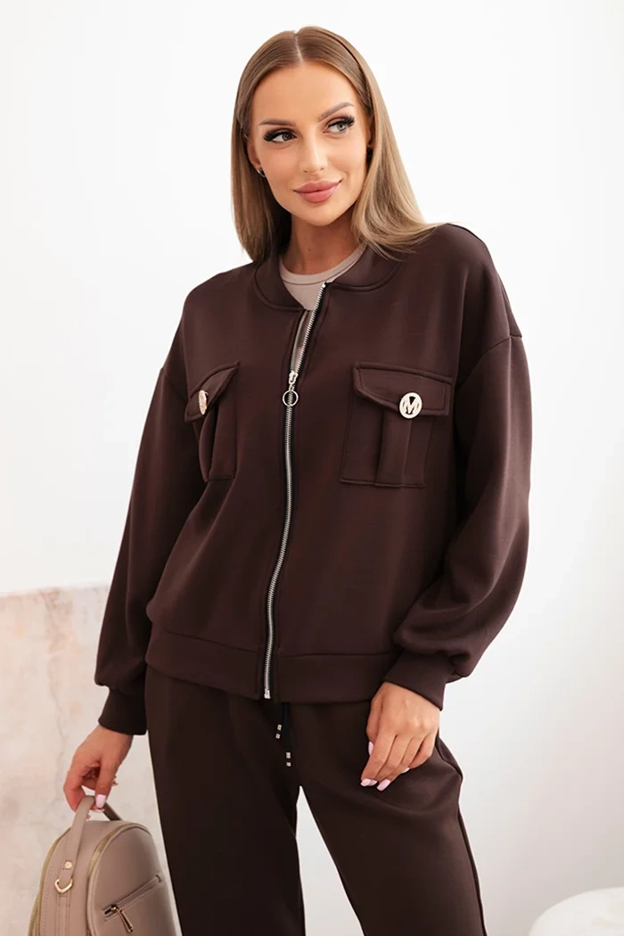 Kesi Włoski Women&#039;s set made of viscose with a button-up blouse and pants brown