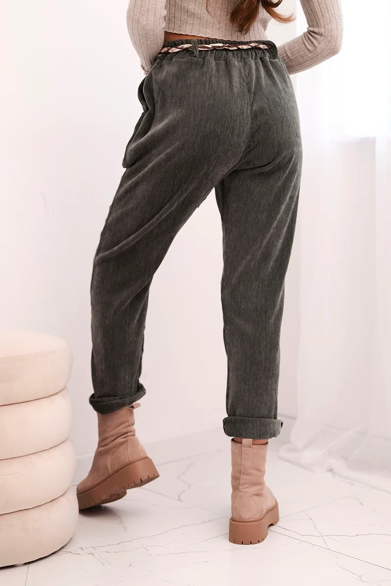 Kesi Włoski Women's viscose pants with a scarf belt khaki