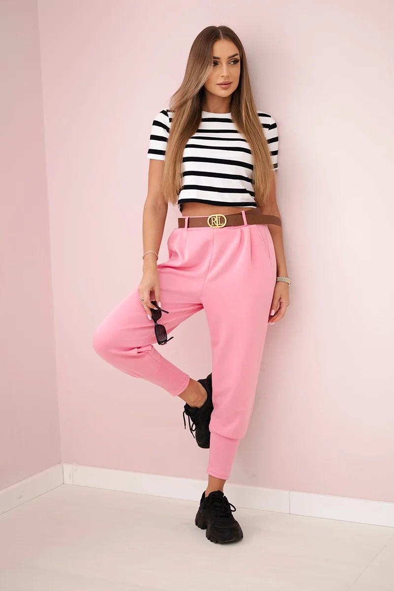 Kesi Włoski Pants with belt and pockets buttery-fabric pink